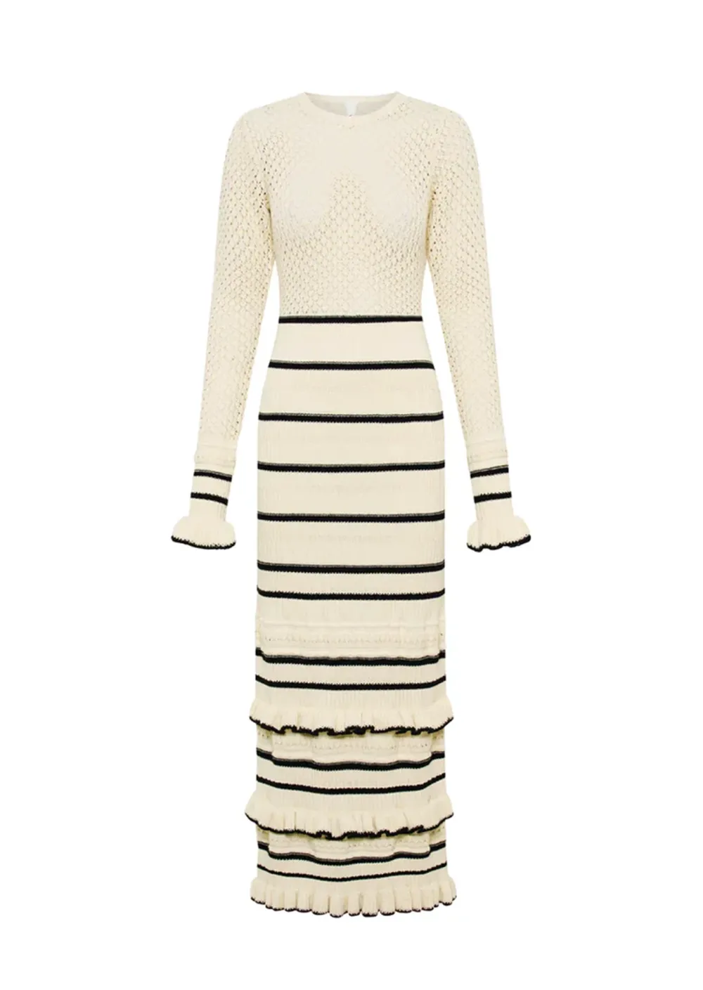 STRIPED ROUND NECK KNIT DRESS