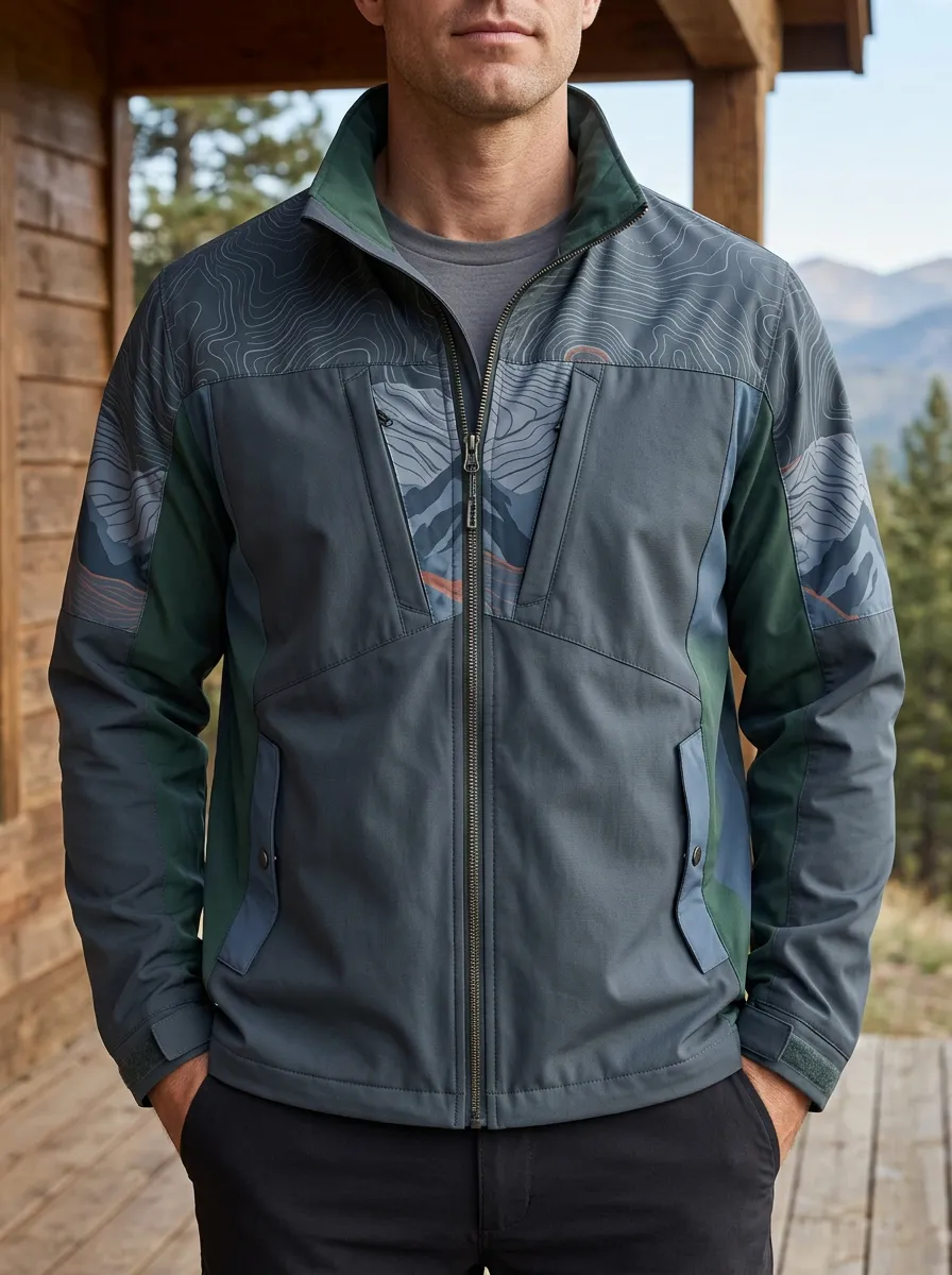 Men's Outdoor Hiking Topographic Mountain Rugged Journey Jacket