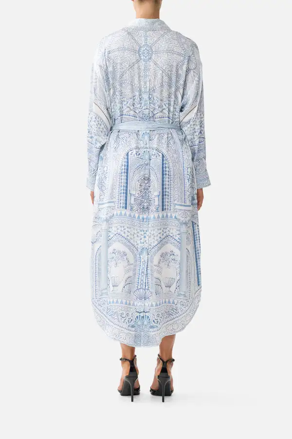 Printed Shirt Dress with Back Button Detail