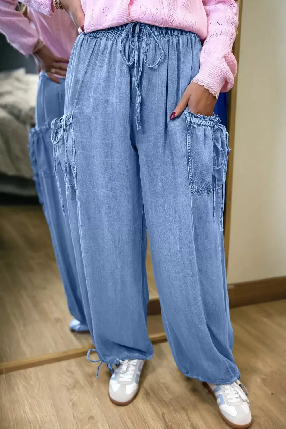 Loose Fit Drawstring Elastic Waist Denim Jeans