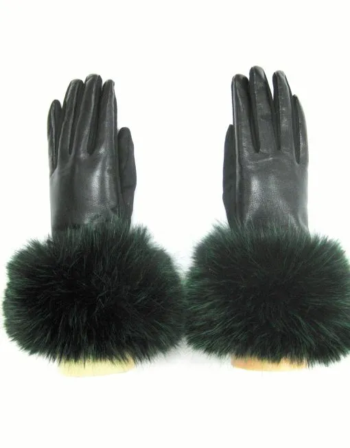 Faux Leather Fur Trim Gloves