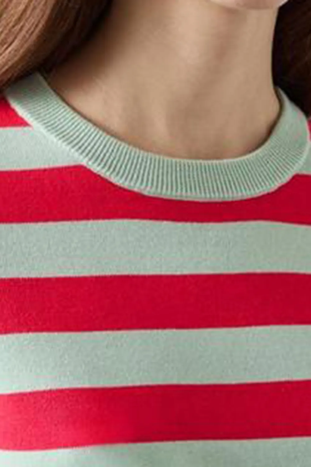 Red Green Striped Short Sleeve Knit Top