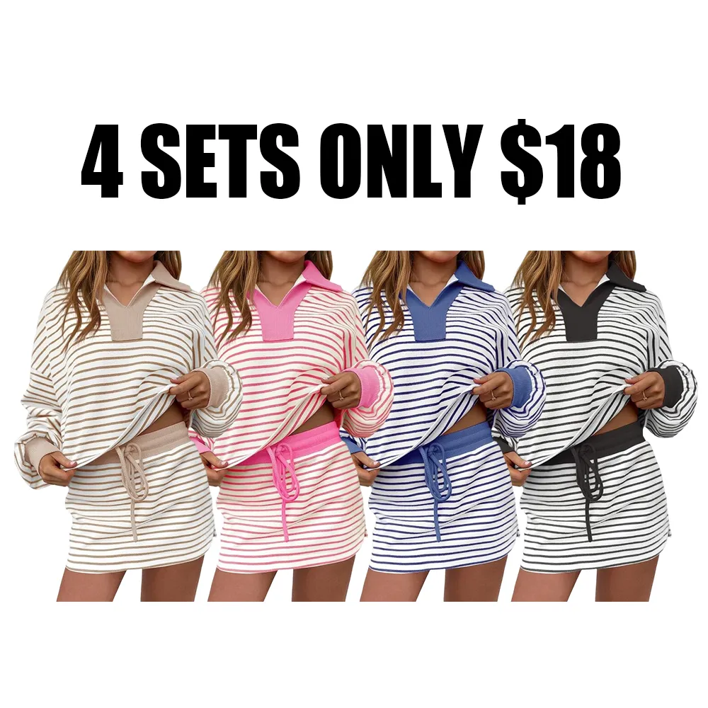 Striped Two-Piece Casual Sweatshirt And Skirt Set