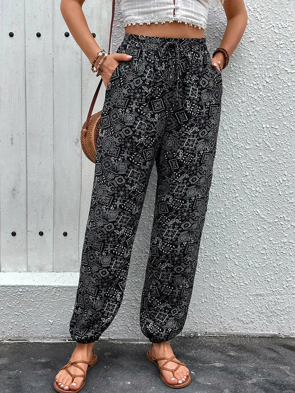 High Waist Printed Pants