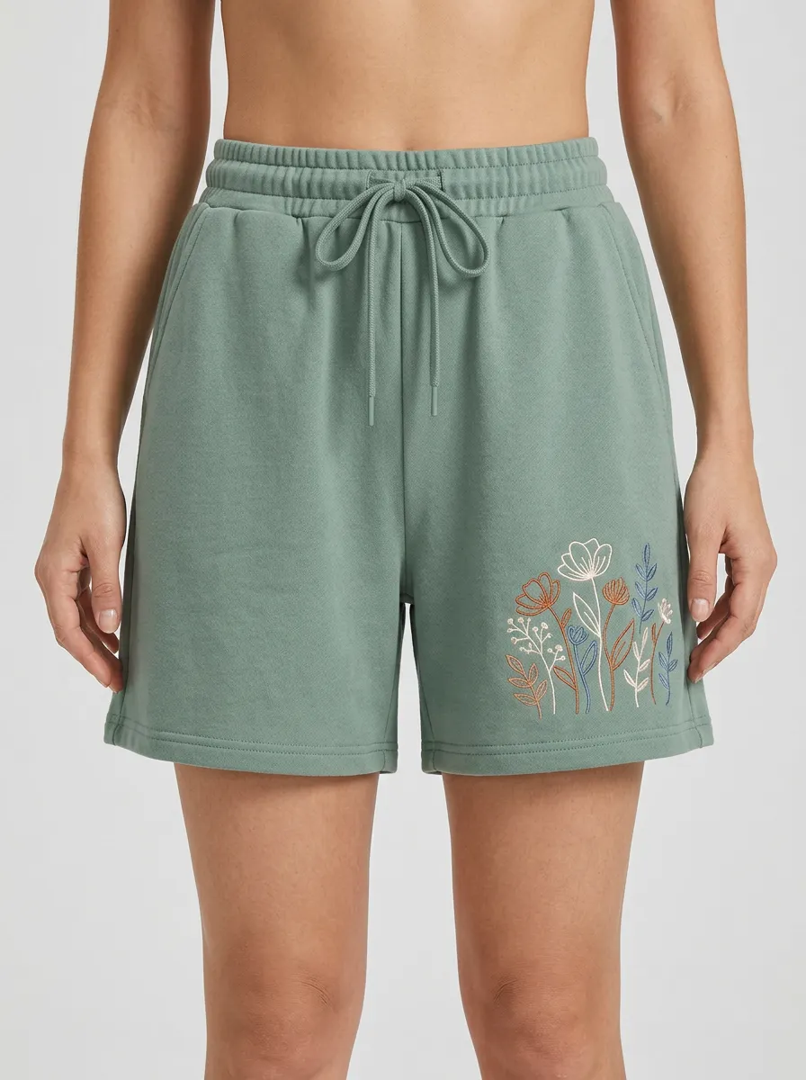Women's Botanical Left-Thigh Embroidered Shorts