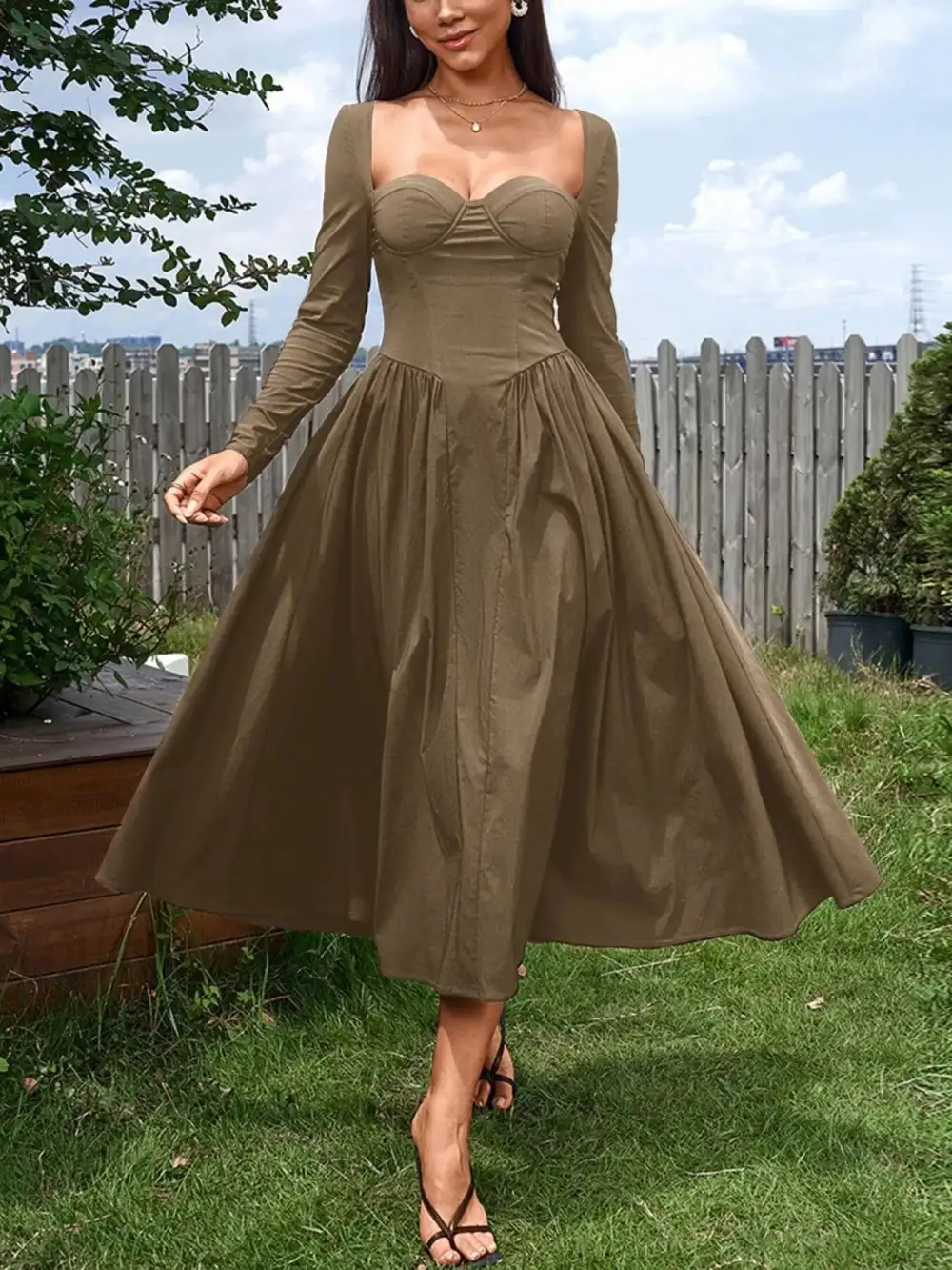 Long Sleeve Maxi Tie Detail Dress