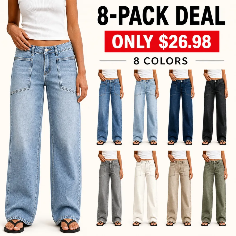 Women's Wash Mid Waist Straight Leg Jeans Without Belt