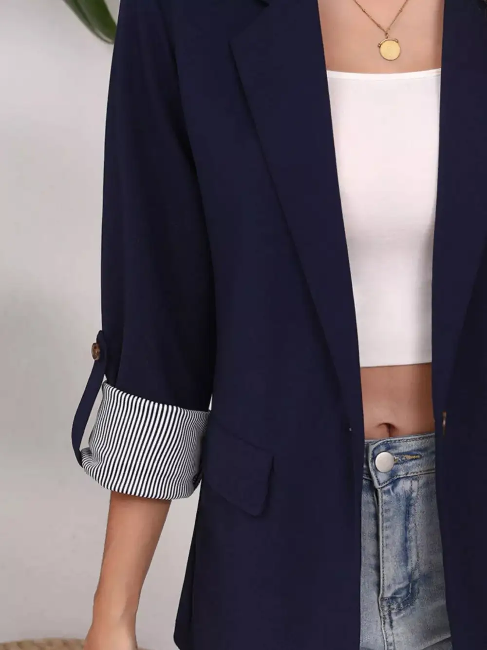 Lapel Collar Roll Up Sleeve Blazer