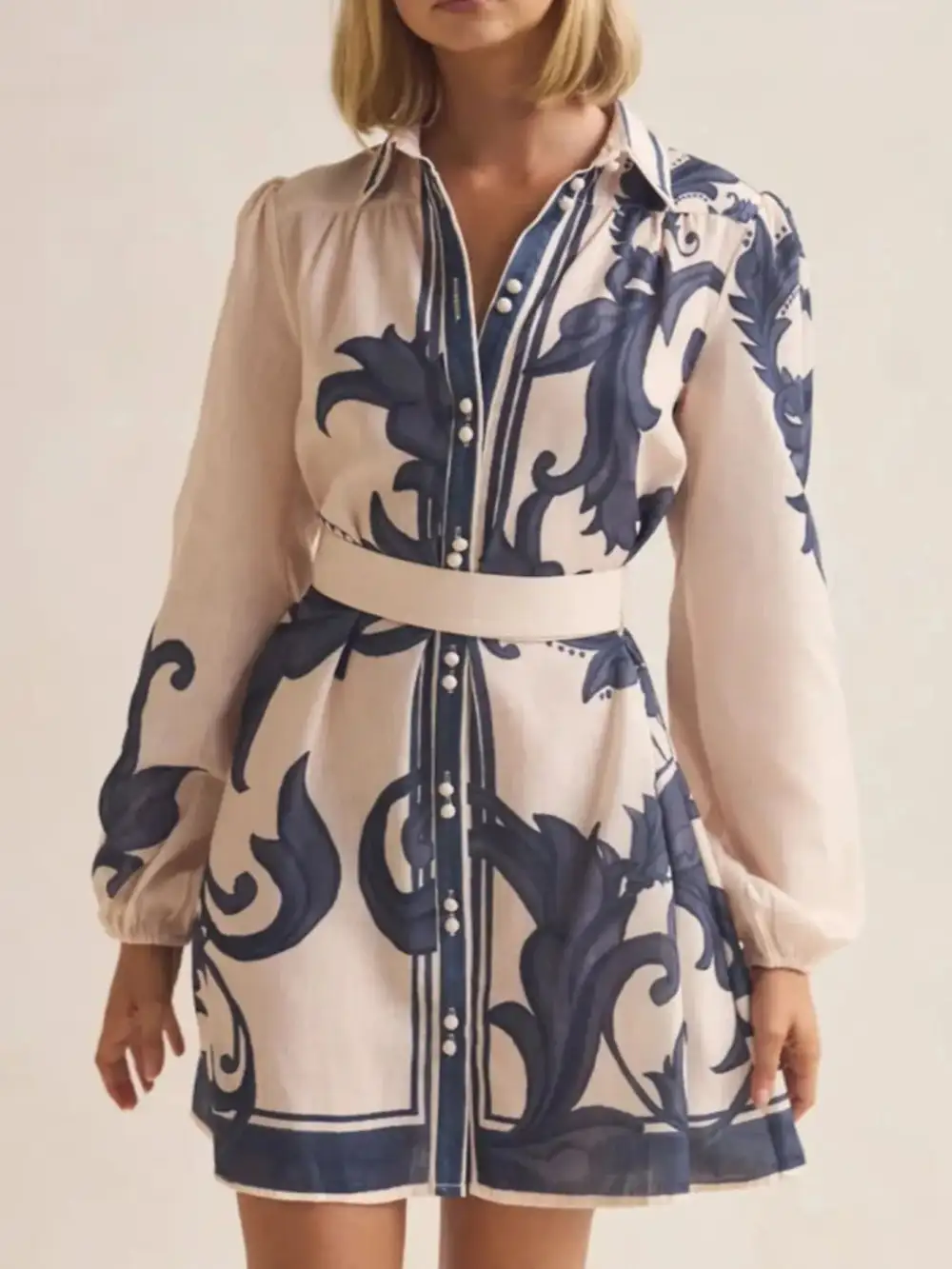Smooth Finish Printed Long Sleeve Shirt Dress