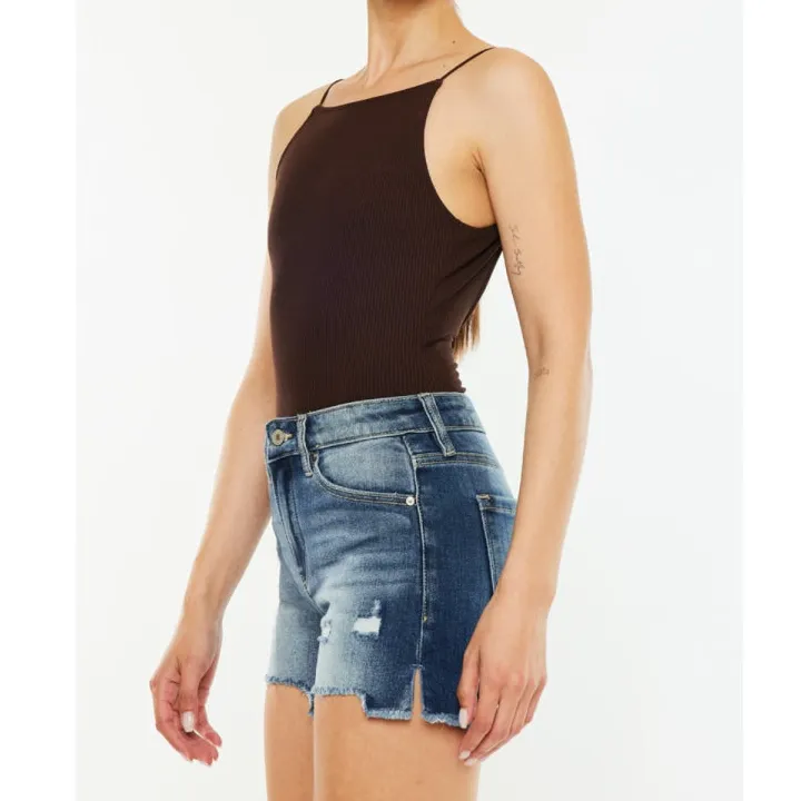 High Waist Raw Hem Denim Shorts