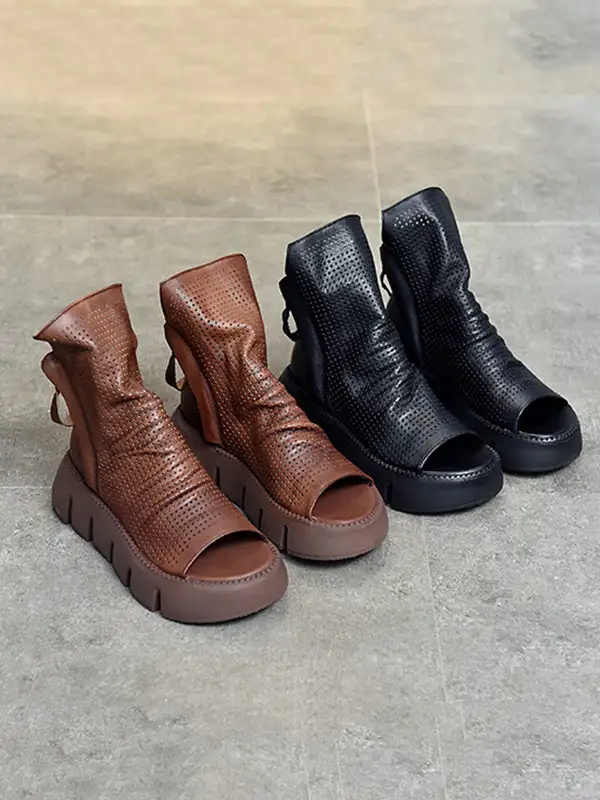 High Top Open-Toe Mesh Zip Platform Heeled Sandals
