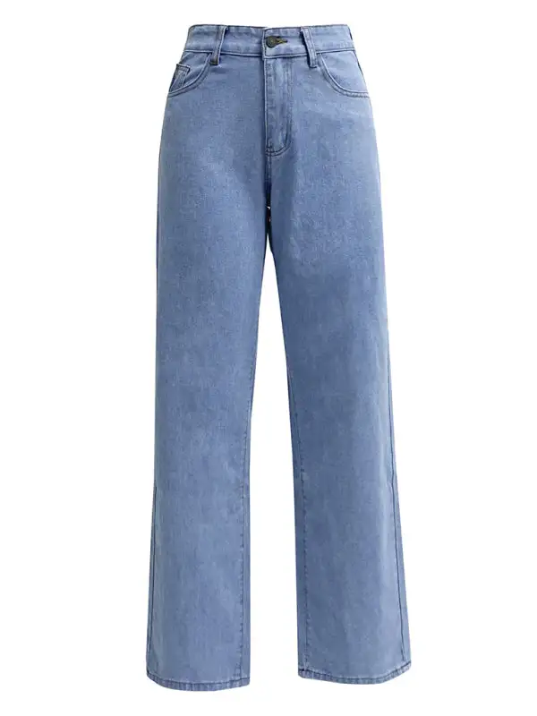 High Waist Straight Leg Washed Denim Jeans