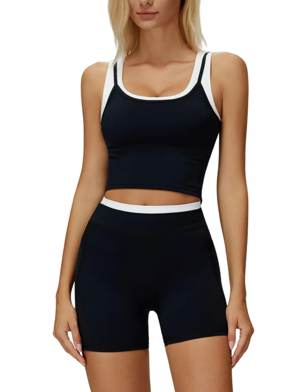 Women's Yoga Tank Top And Shorts Set In Black