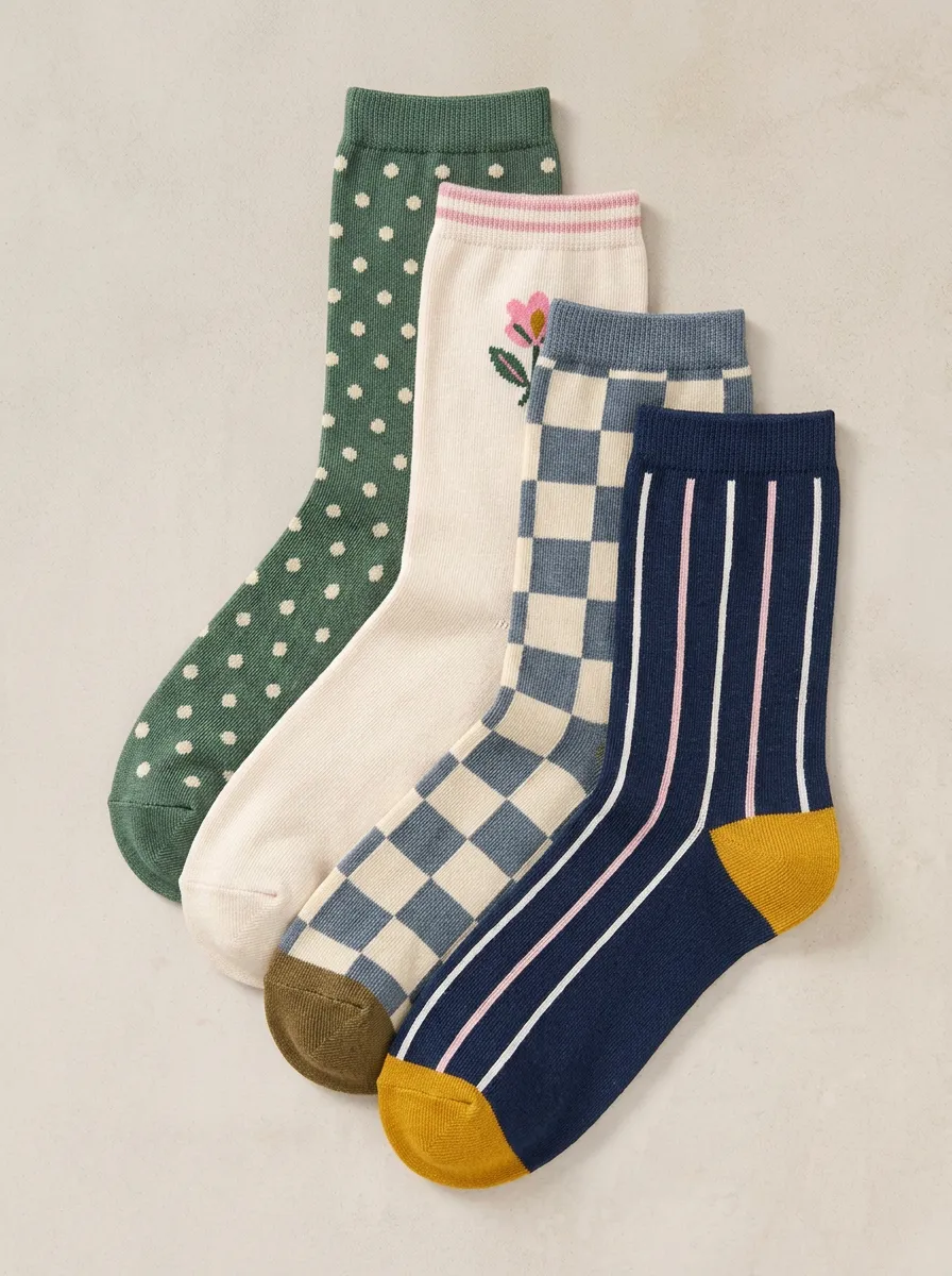 Modern Floral Striped Four-Pair Casual Socks