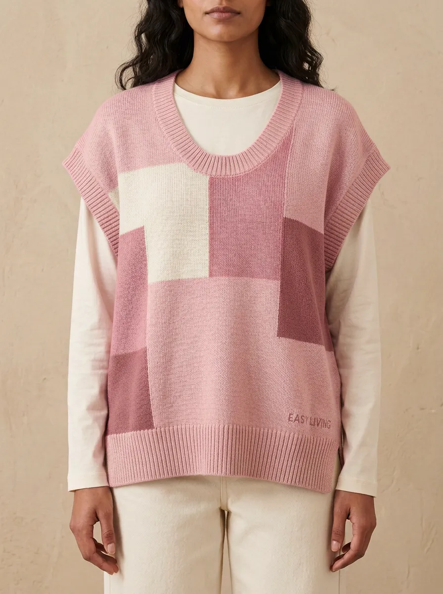 Easy Living Colorblock Patchwork Sweater Vest