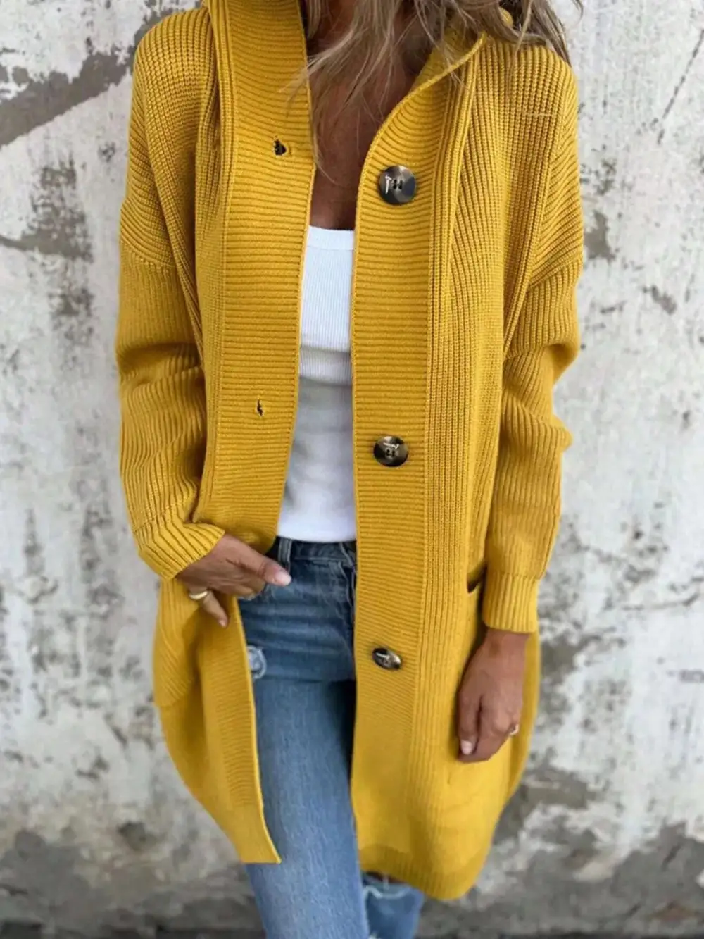 Full Size Button Down Hooded Cardigan Plus Size