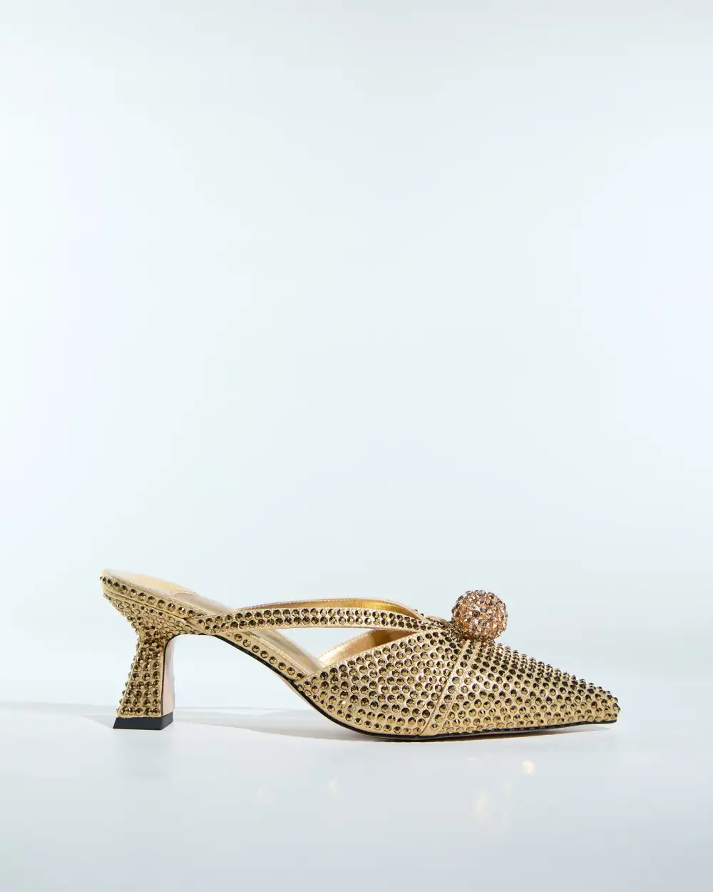Bead Rhinestone Embellished Mules in Gold