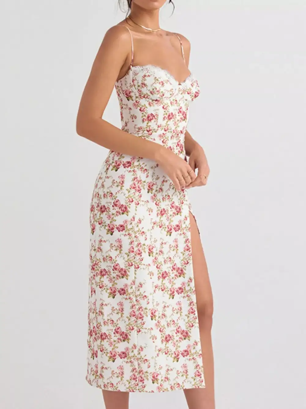Floral Printed Lace Midi Dress