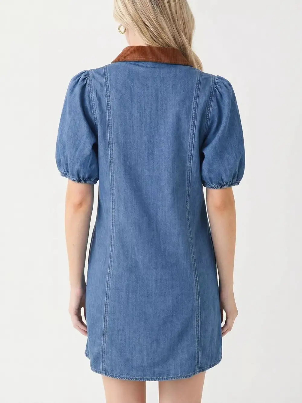 Drape Denim Button Front Short Sleeve Dress