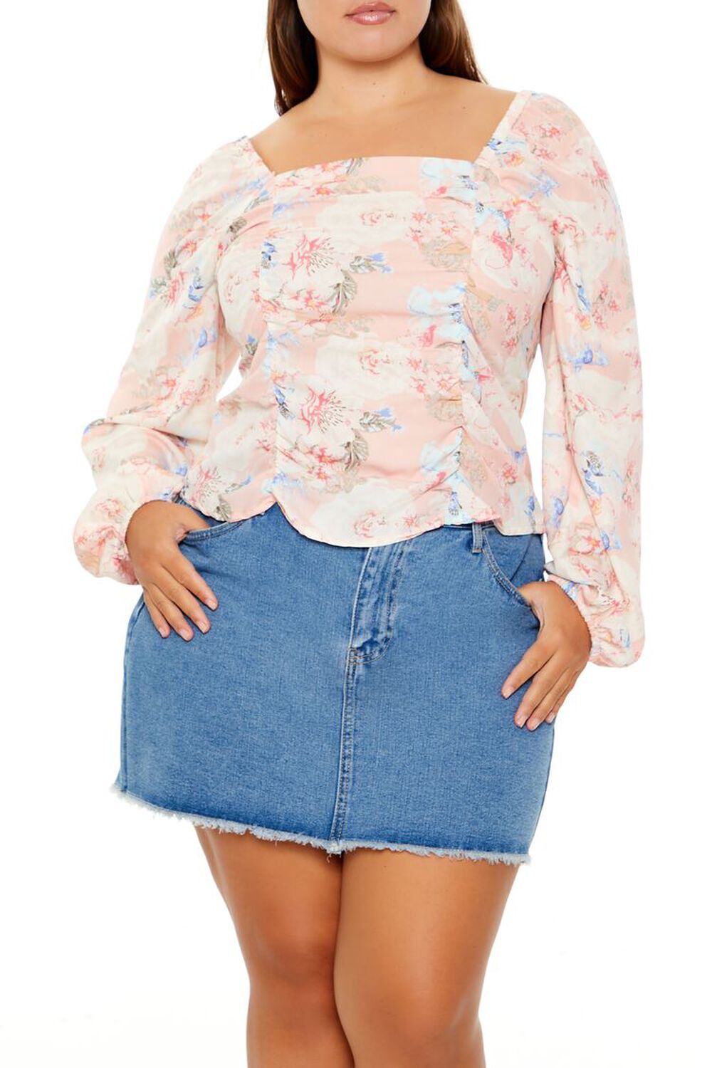 Plus Size Floral Square-Neck Top