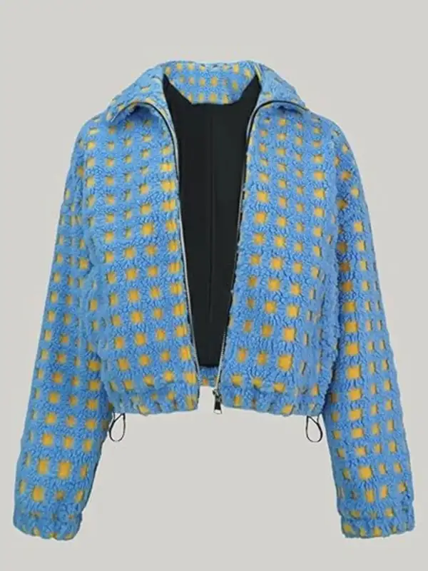 Plaid Zip Up Sherpa Jacket
