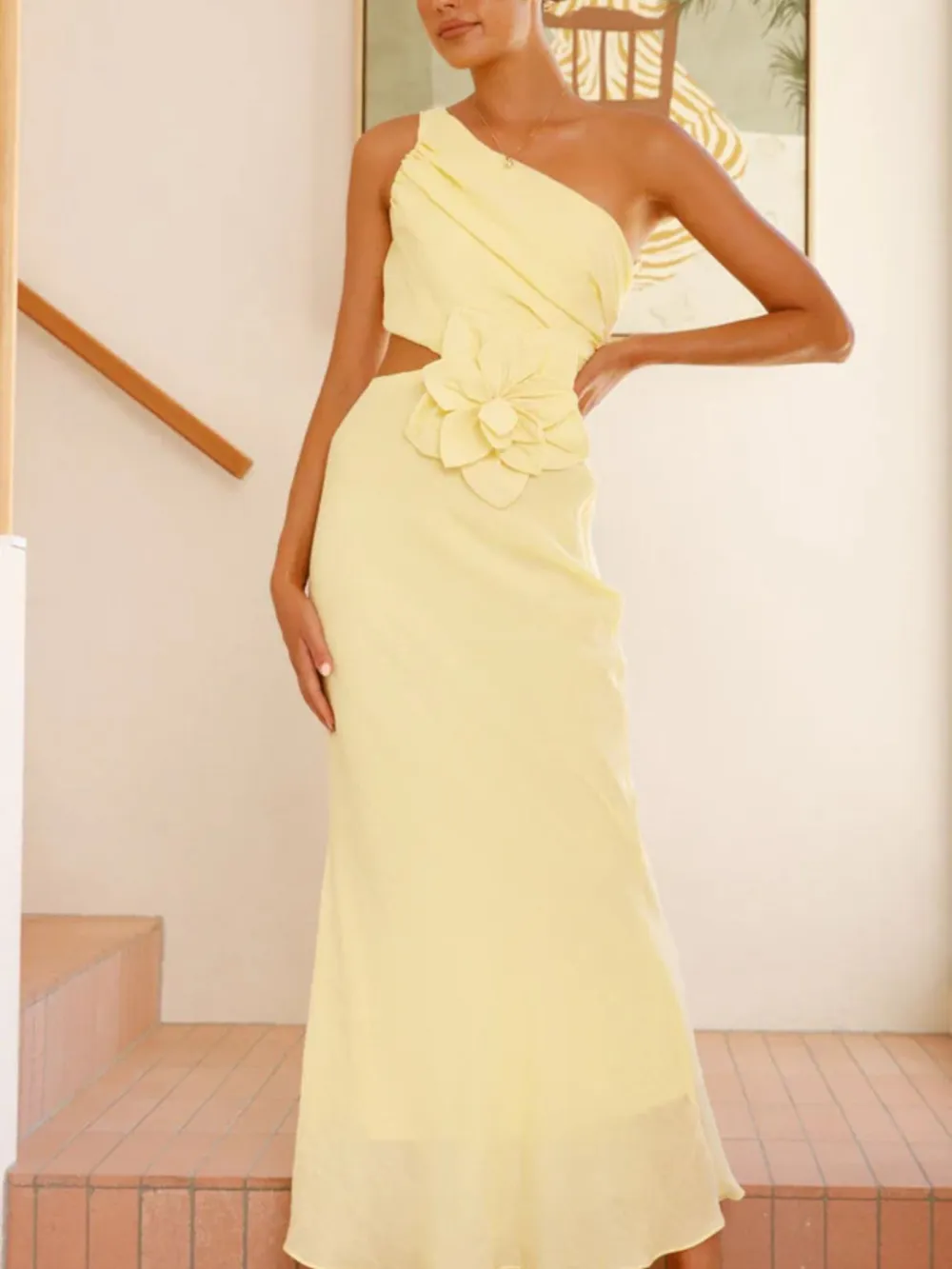 One-Shoulder Floral Casual Dress