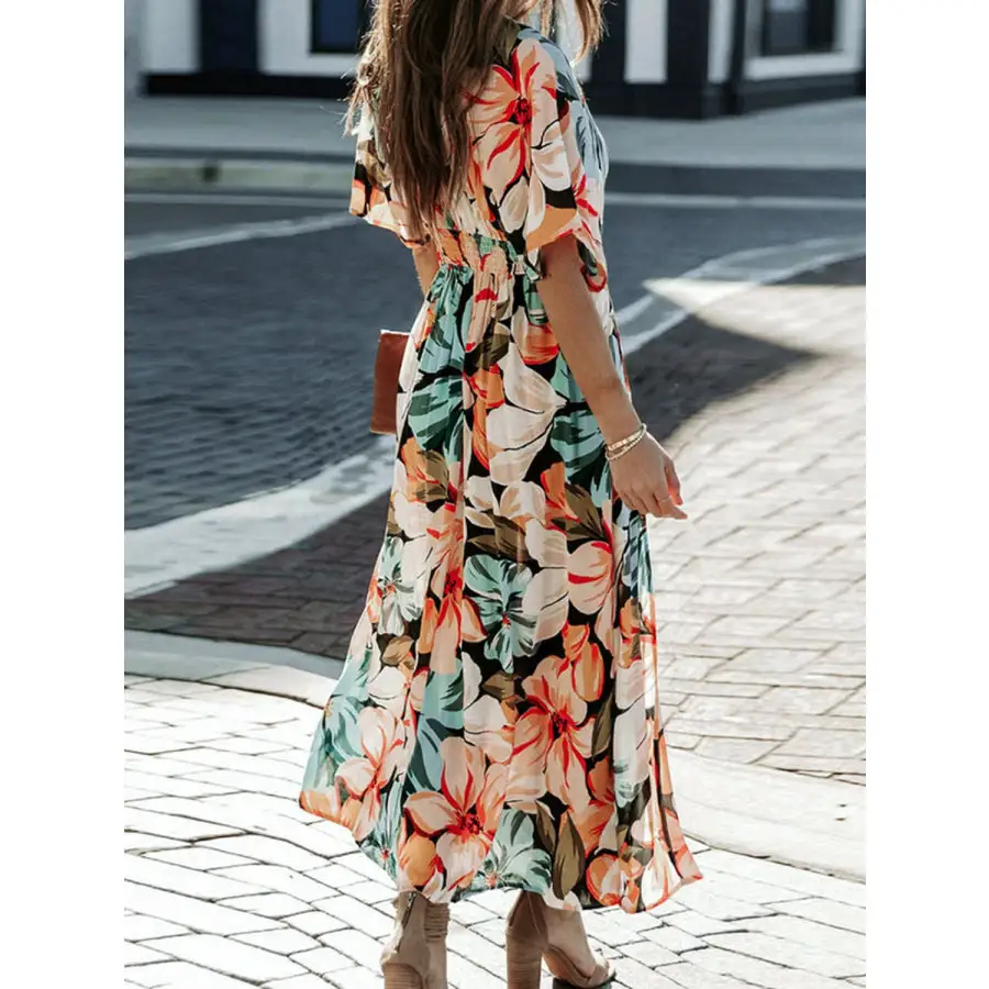 Floral Plunge Half Sleeve Dress
