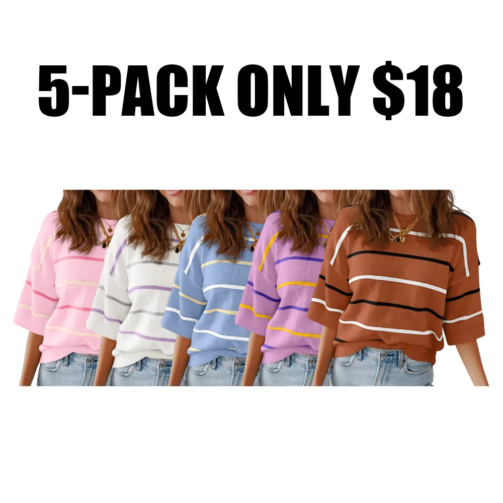 Women'S Short-Sleeved Striped Sweatshirt For Spring And Summer