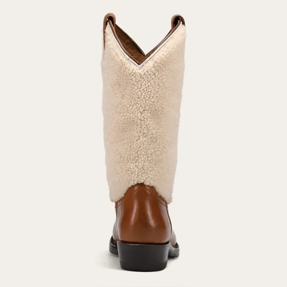 Faux-Leather Patchwork Snip-Toe Chunky-Heel Mid-Calf Boots