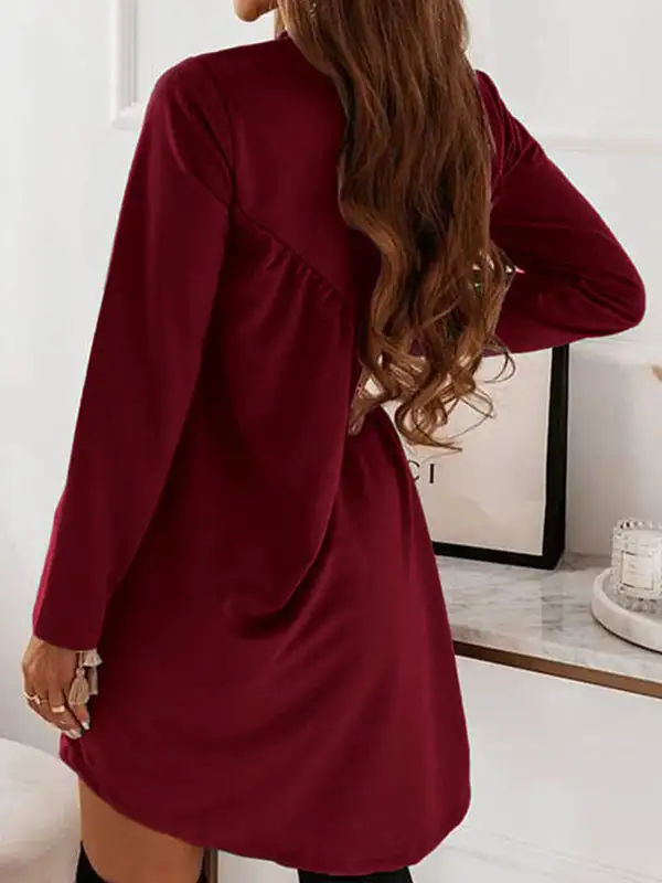 Casual Relaxed Long Sleeve Solid Color Round Neck Mini Dress