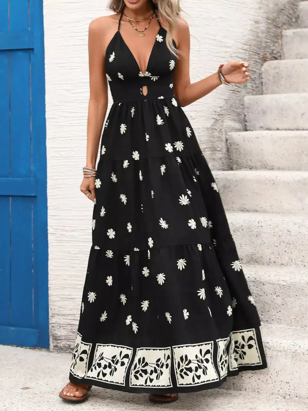 Polished Detail Printed Maxi Dress