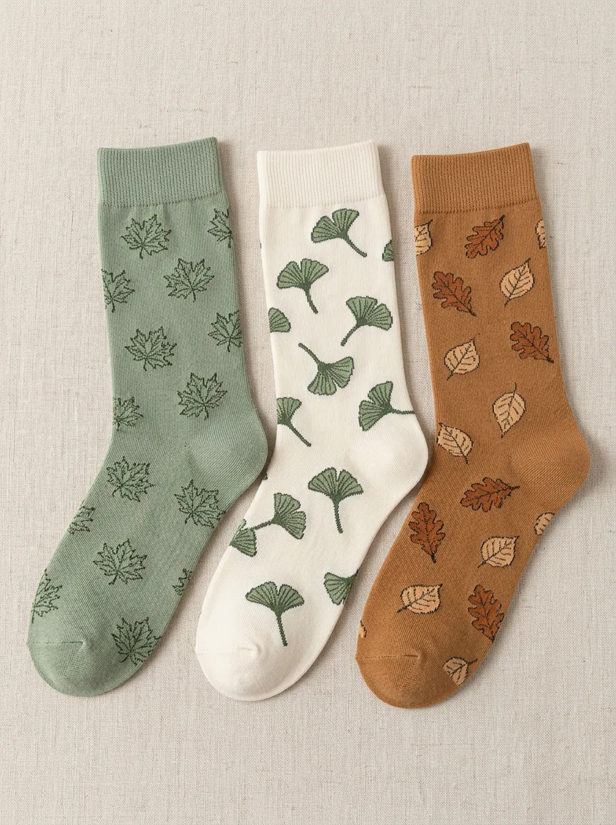 Ginkgo Maple Leaf Oak Leaf Three Pair Sock Set