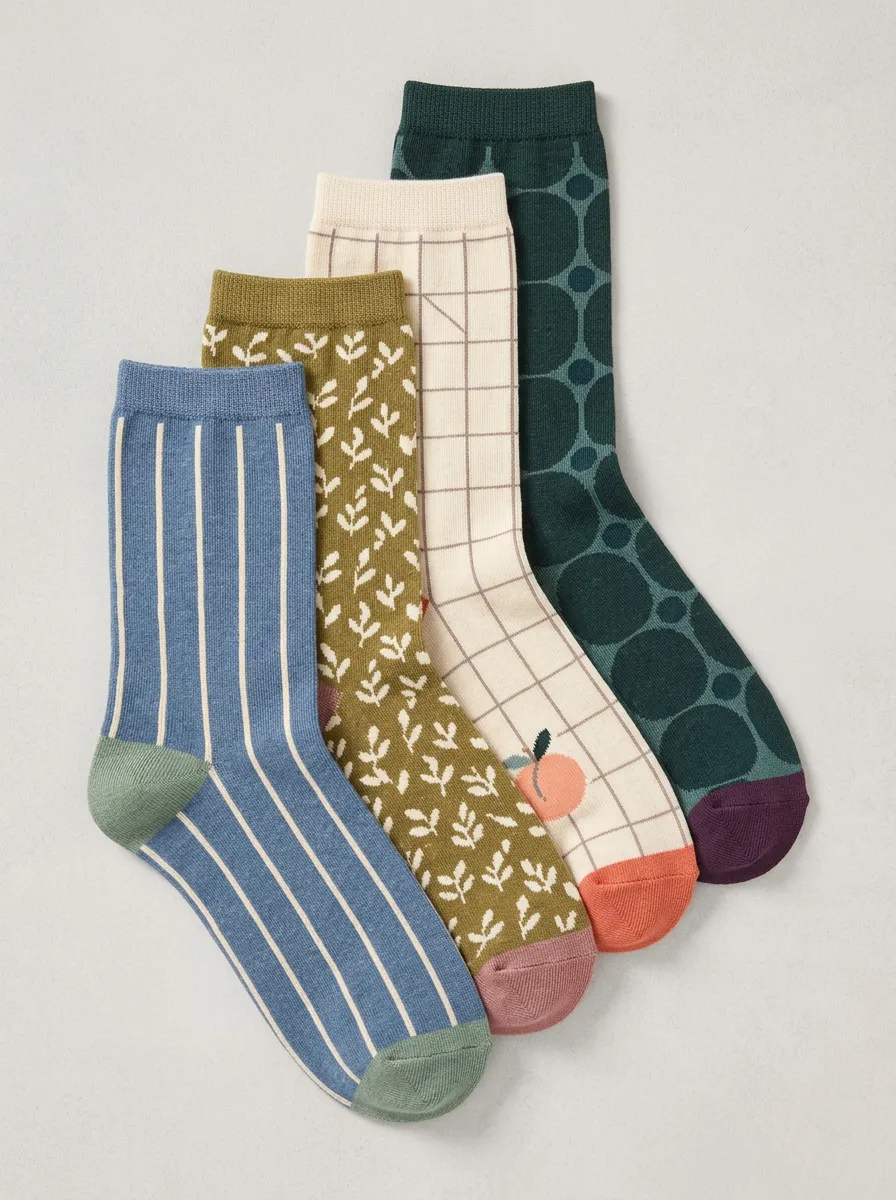 Versatile Vintage Printed Collection Women's Four Pair Socks