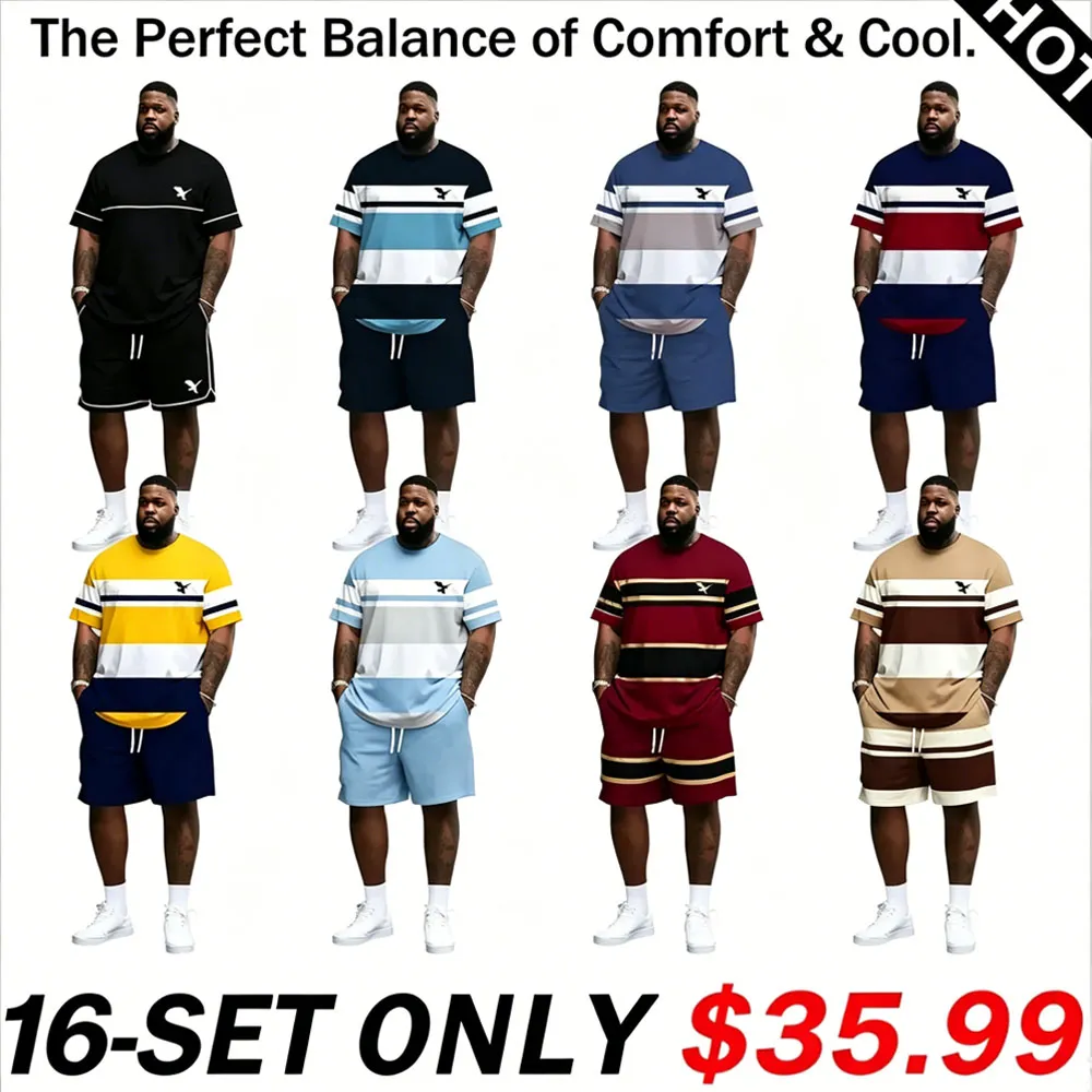 🔥 Men's Striped 2-Piece Summer Set | Ultra-Breathable Tee & Shorts