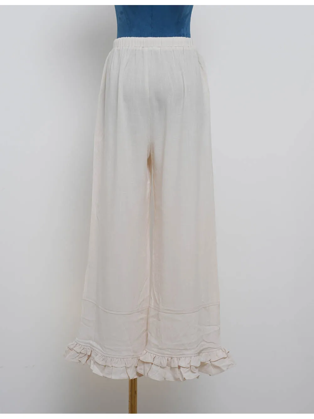 Elastic Waist Drawstring Ruffle Hem Wide Leg Pants