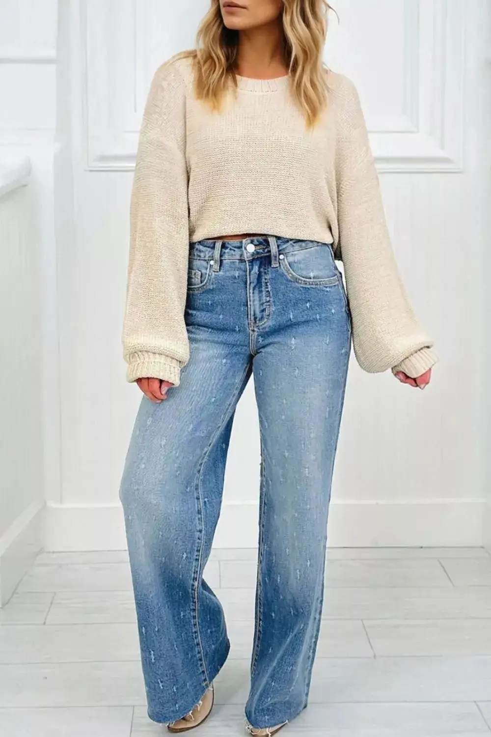 Raw Hem Distressed Denim Jeans