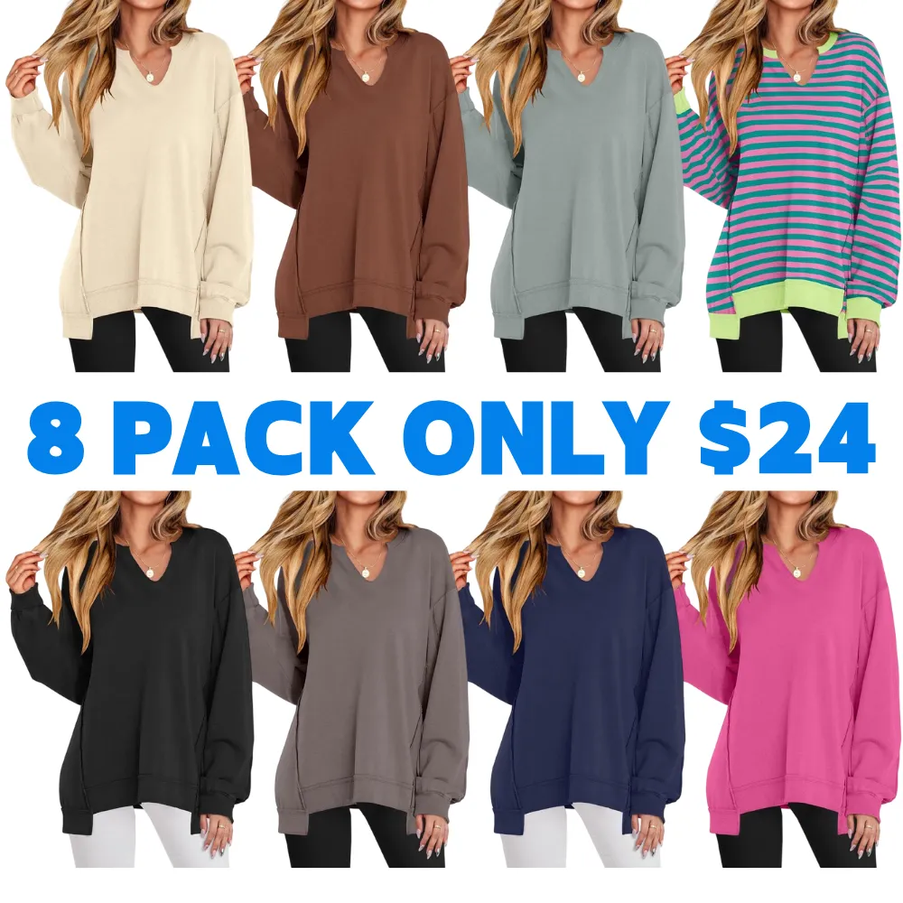 Womens Oversized Sweatshirt V Neck Long Sleeve