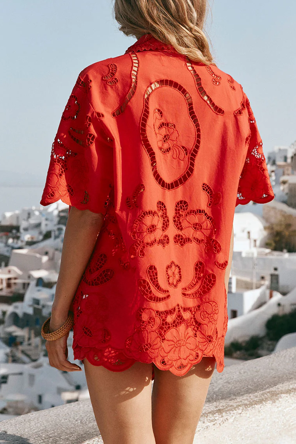 Embroidered Wrap Style Short Sleeve Top