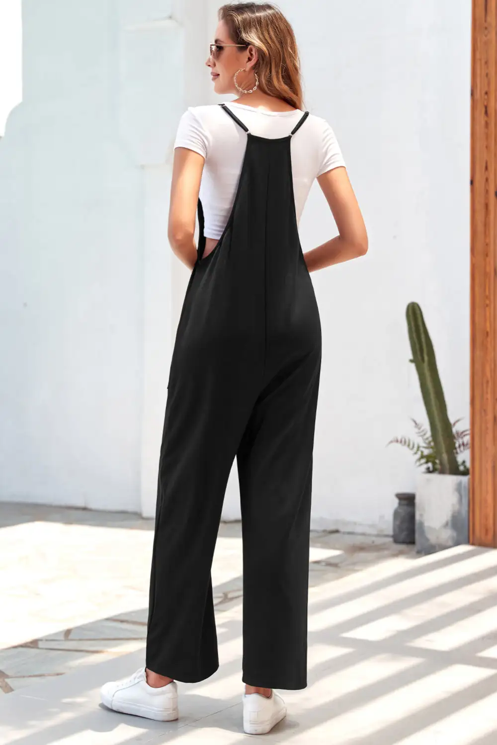 Pocketed Adjustable Spaghetti Strap Straight Leg Accessory