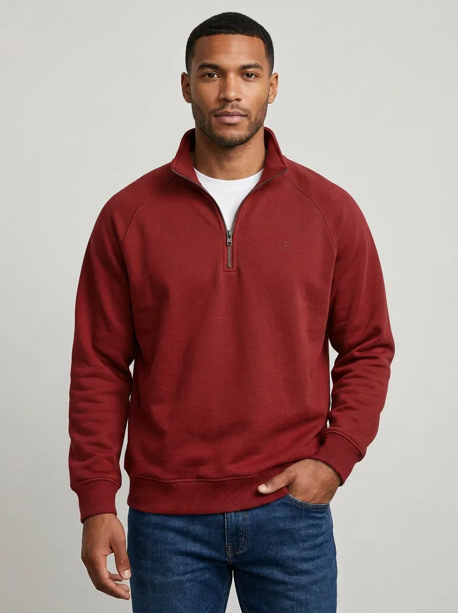Men's Everyday Minimalist Textured Raglan Embroidered Emblem Quarter-Zip Sweatshirt