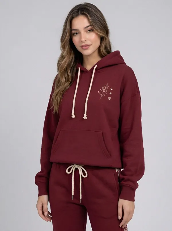 Women's Sage Green Tapered Pants Kangaroo Pocket Solid Hoodie & Pants Set