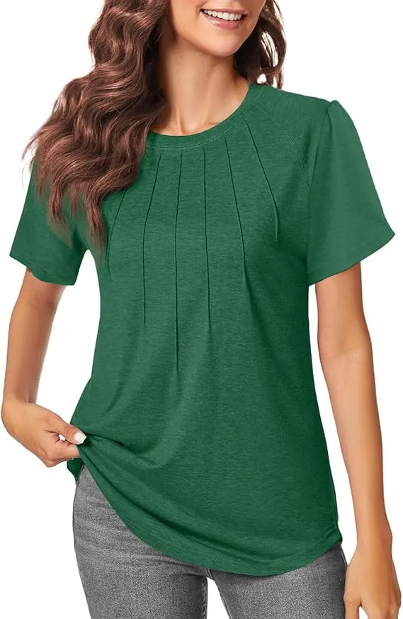 5PACK-Casual Short Puff Sleeve Pleated Shirts Casual Blouses