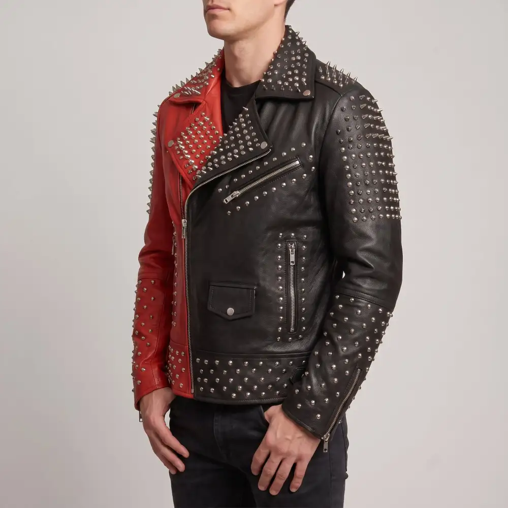 Vintage Inspired Leather Biker Motorcycle Studded Jacket