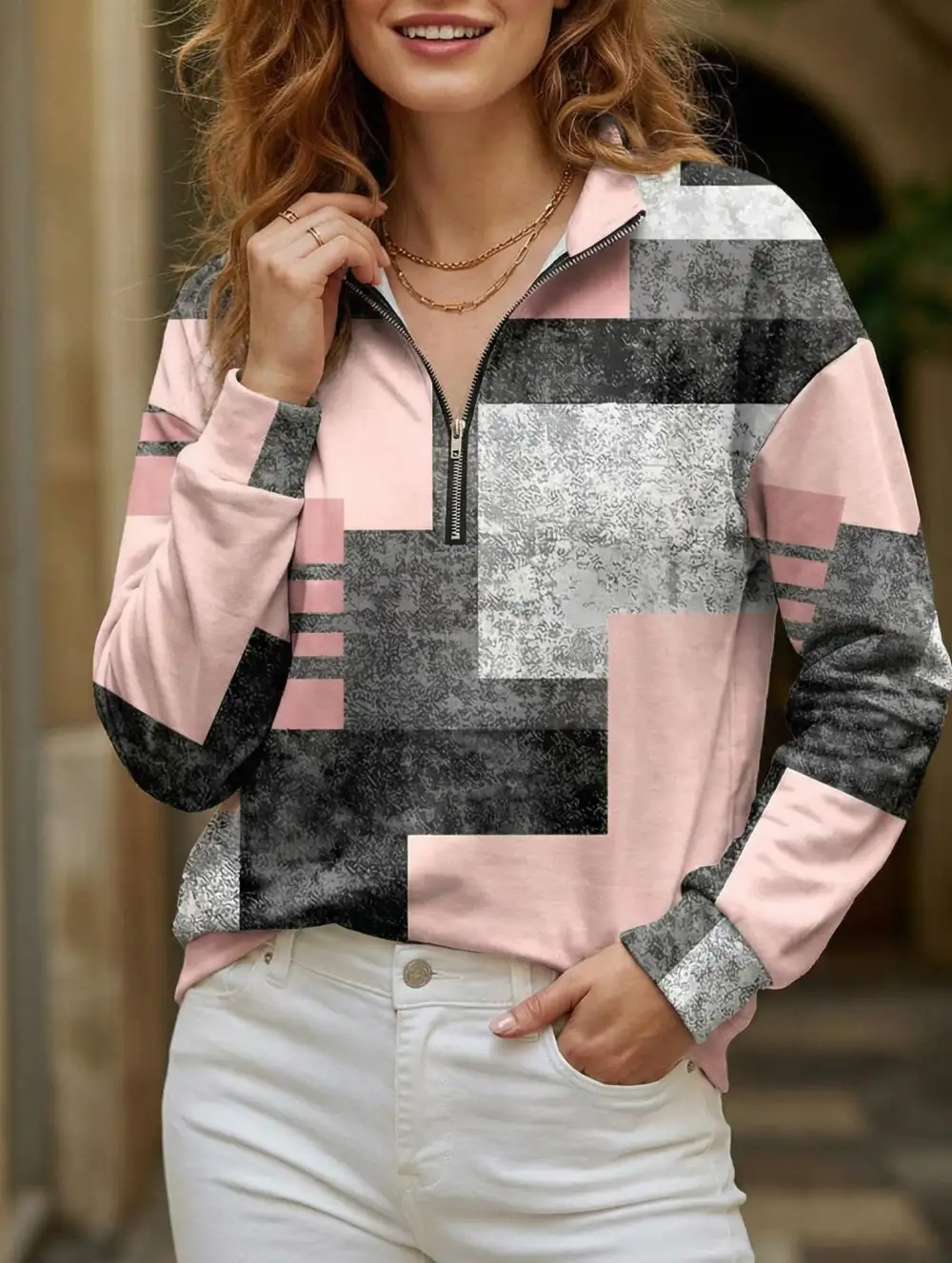 Panel Loose V Neck Sweatshirt
