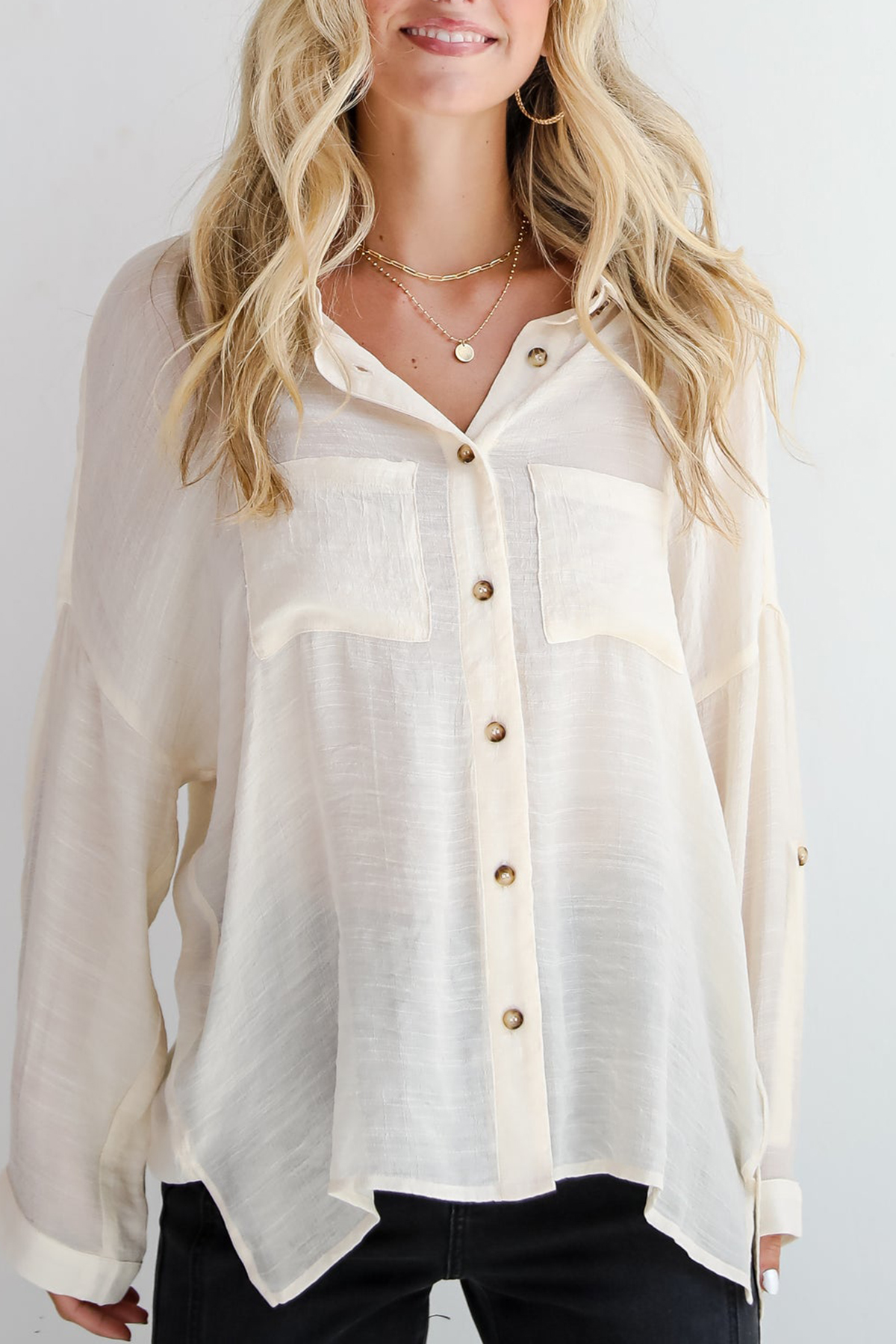 Compelling Composure Oversized Button-Up Blouse