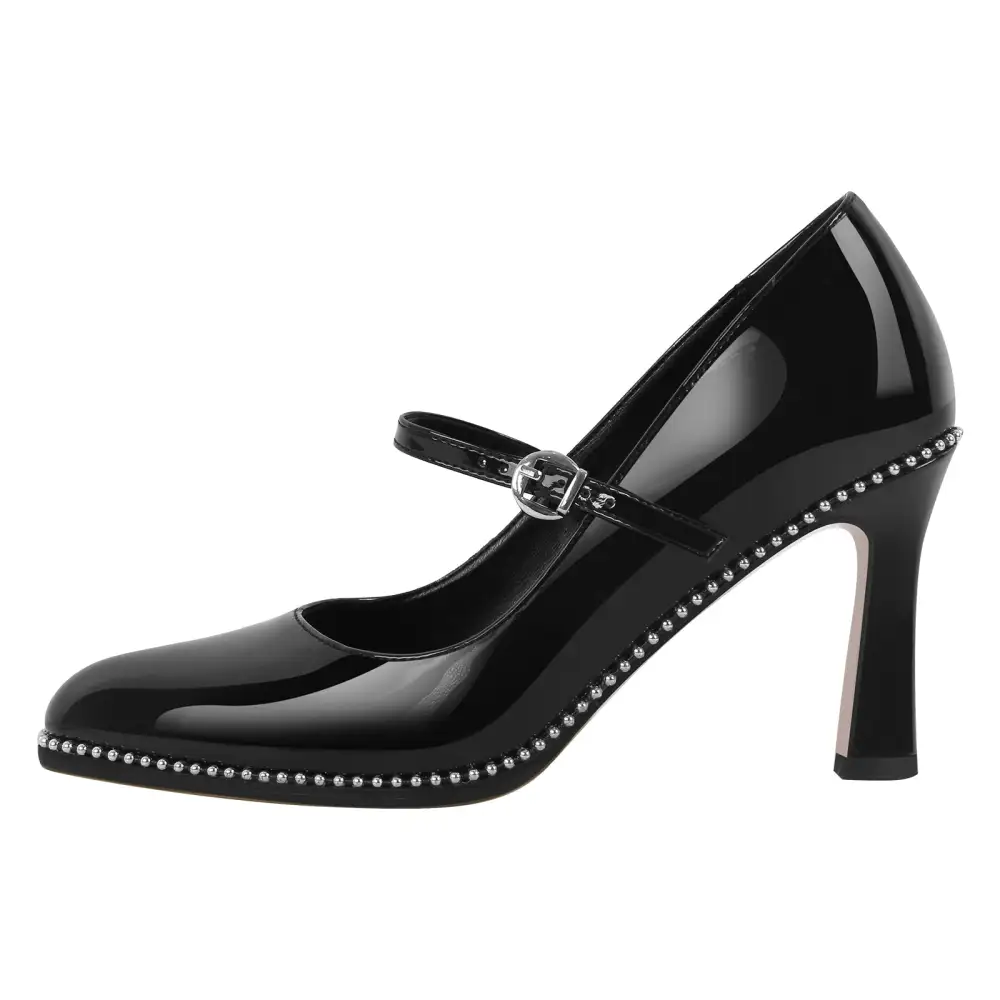 Modern Rivet Pointed Toe Stiletto Buckle Strap Pumps