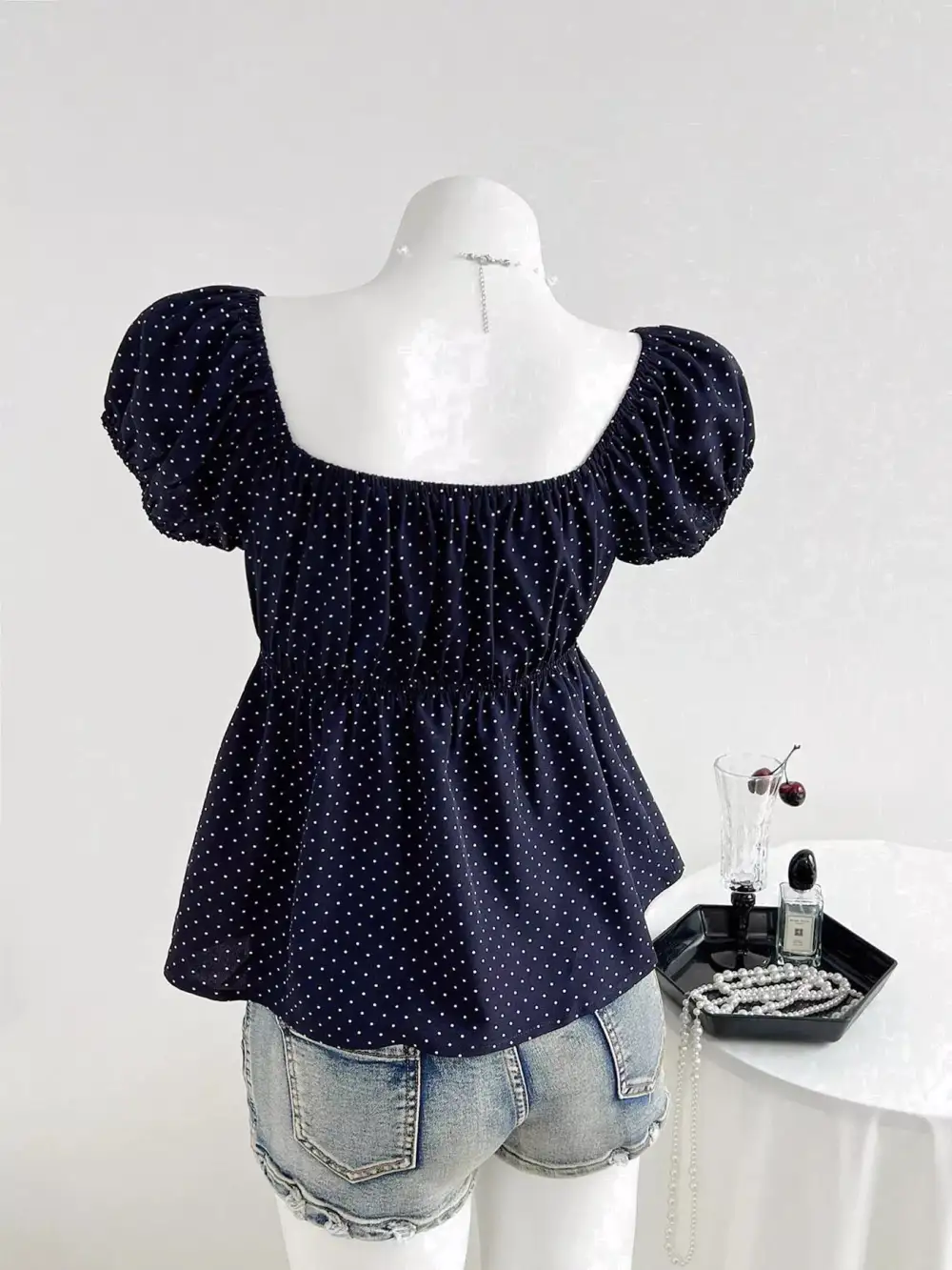 Polka Dot Short Sleeve Blouse