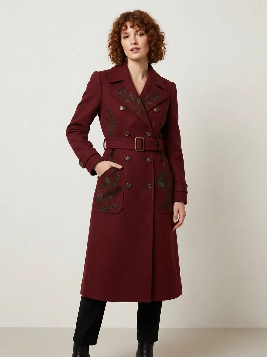 Women's Botanical Floral Embroidered Printed Coat