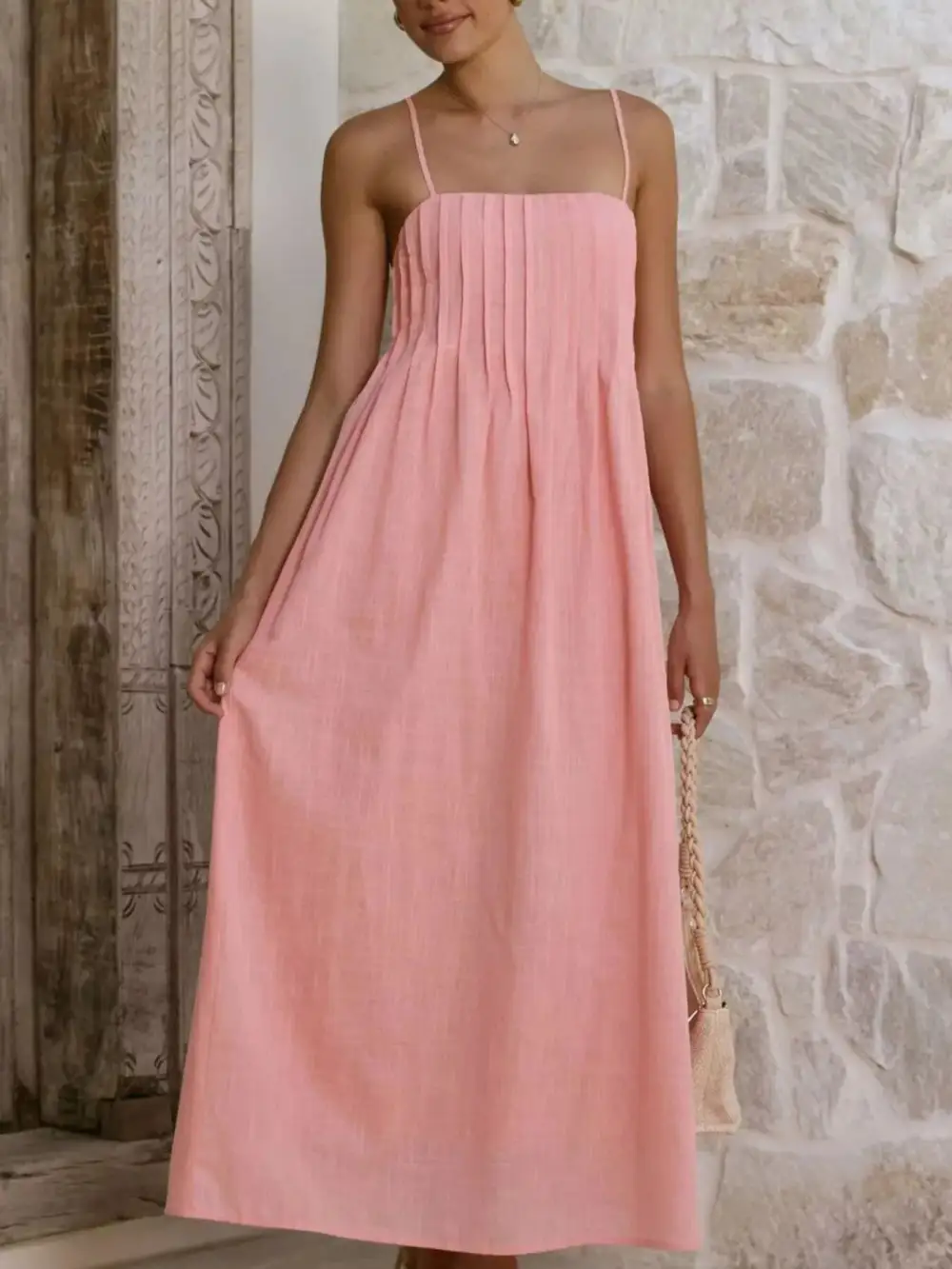 Polished Detail Pleated Midi Dress
