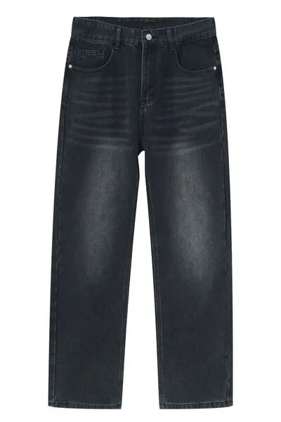 Breezy Washed Pocketed Stretch Straight Leg Jeans